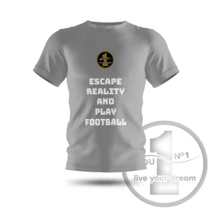 Camiseta “Escape reality and play football” gris